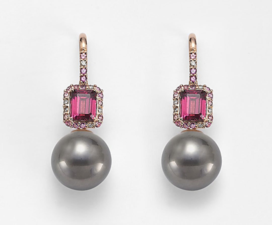 Nihama oder 18 Karat SSPB 11/12 ct.0,12 Diam braun, rosa Turmalin und Rhodolith NO1429O3SANE110