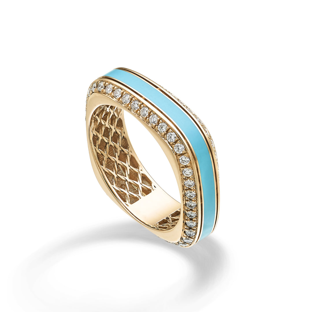 Golay light cube ring 3mm turquoise enamel and diamonds ACUBET002DITUR1-23277110061