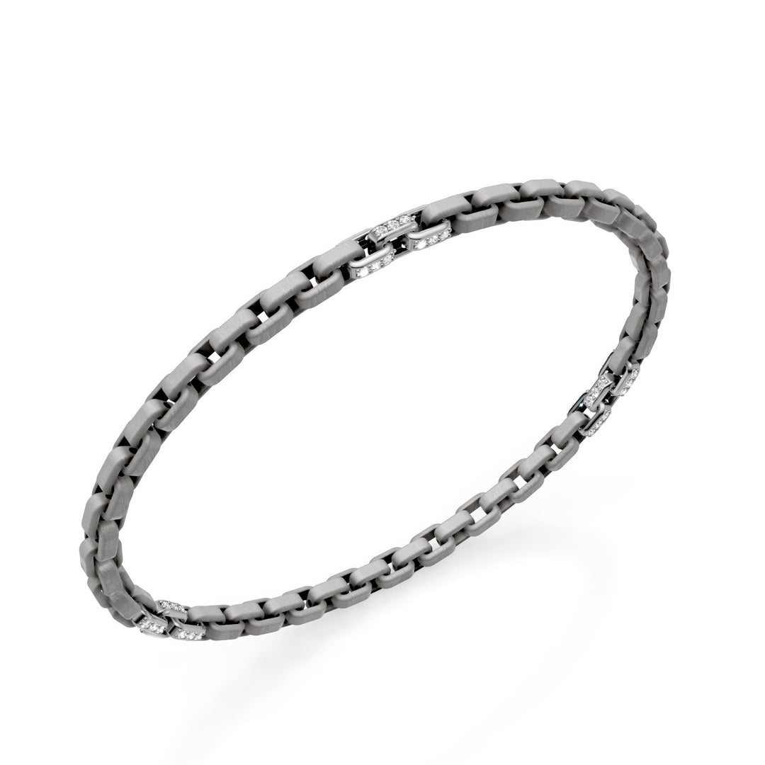 Bracelet Golay en titane gris, avec 9 inserts pavés de platine, maillon carré, 18cm GBR033E9PTDIGR-180