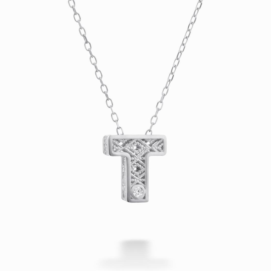 Nihama cl 18k letter t white gold diam. ct.0,01 NDLET4