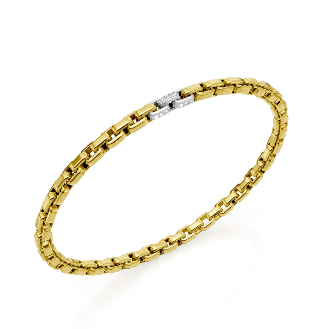 Golay 9kt yellow gold bracelet, with 3 paveted platinum inserts, square link, 18cm GBR033E3R1PTDIL-180