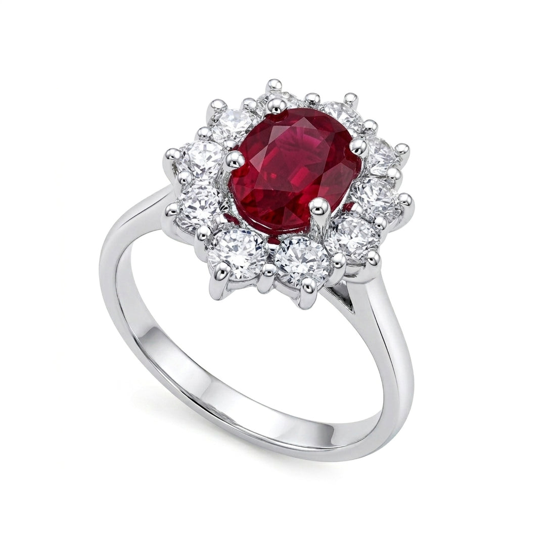 Golay ovaler Rubinring 7x5 Kontur 10 Diamanten ACLC102DIRU57-25143110303