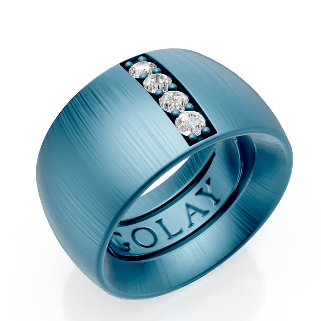 Bague texture tissu titane bleu Golay, taille 15, avec ressort interne pour réduction GAN028DIBLTX-15
