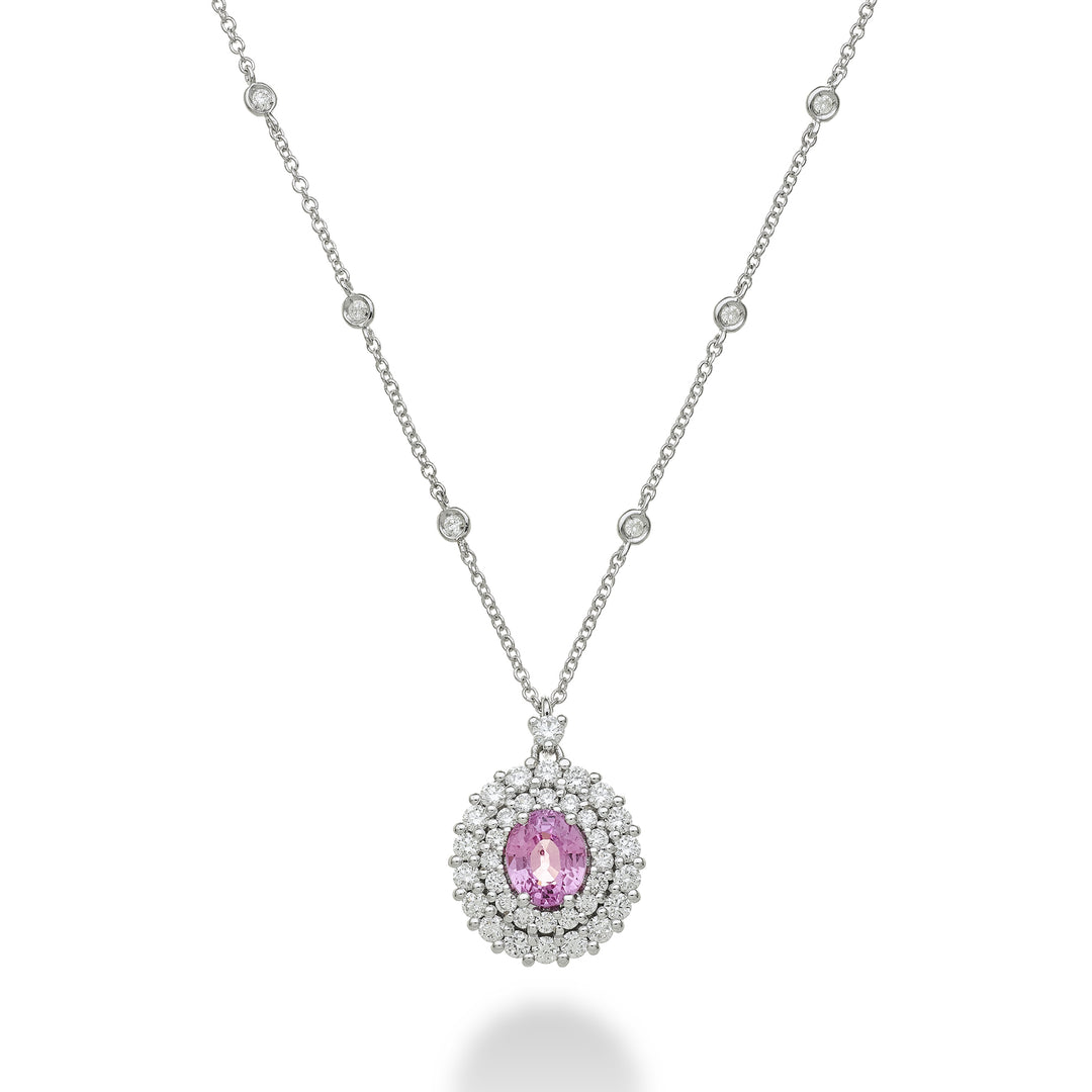 Golay ovale rosa Saphir-Halskette 6x5 mit doppelter Kontur PCL128DIZP65-23271110020