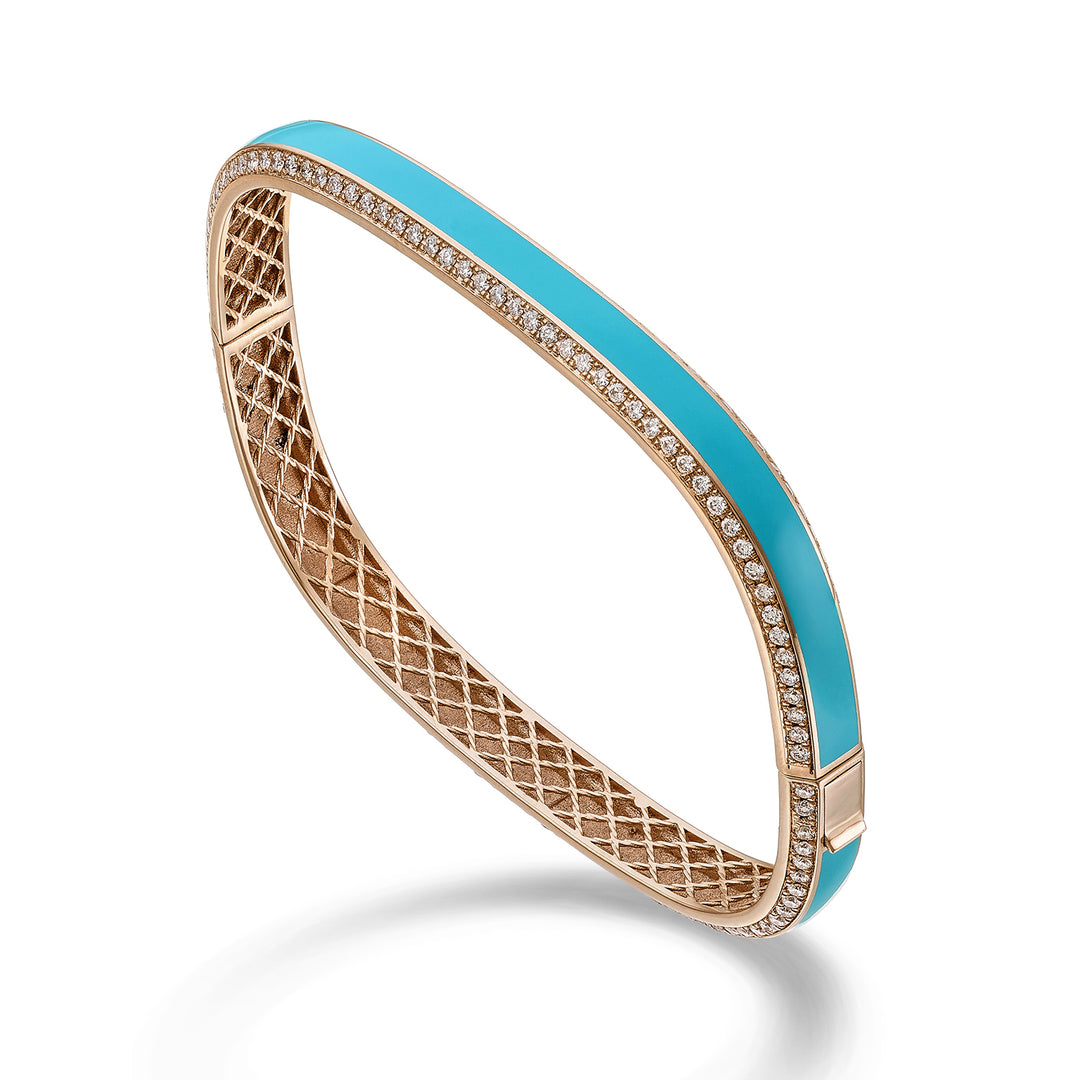 Golay light cube bracelet 6mm turquoise enamel and diam BCUB002DITUR-24010110094