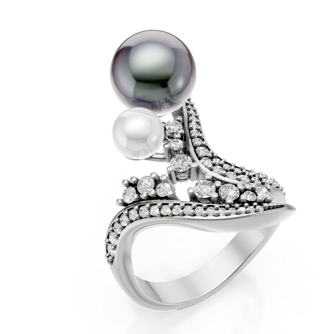 Golay curved multi-stone ring diamonds and pearls AMP723DPEBN-25170110206