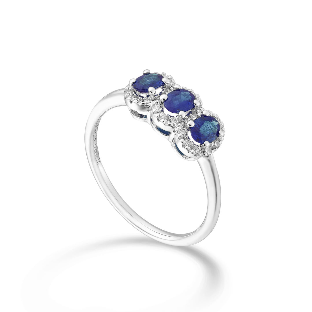 Nihama, ein 18-karätiger ovaler Trilogie-Saphir mit 4 x 3 ct. 0,60 Durchm. 0,16 ct NA5194O4ZFD43