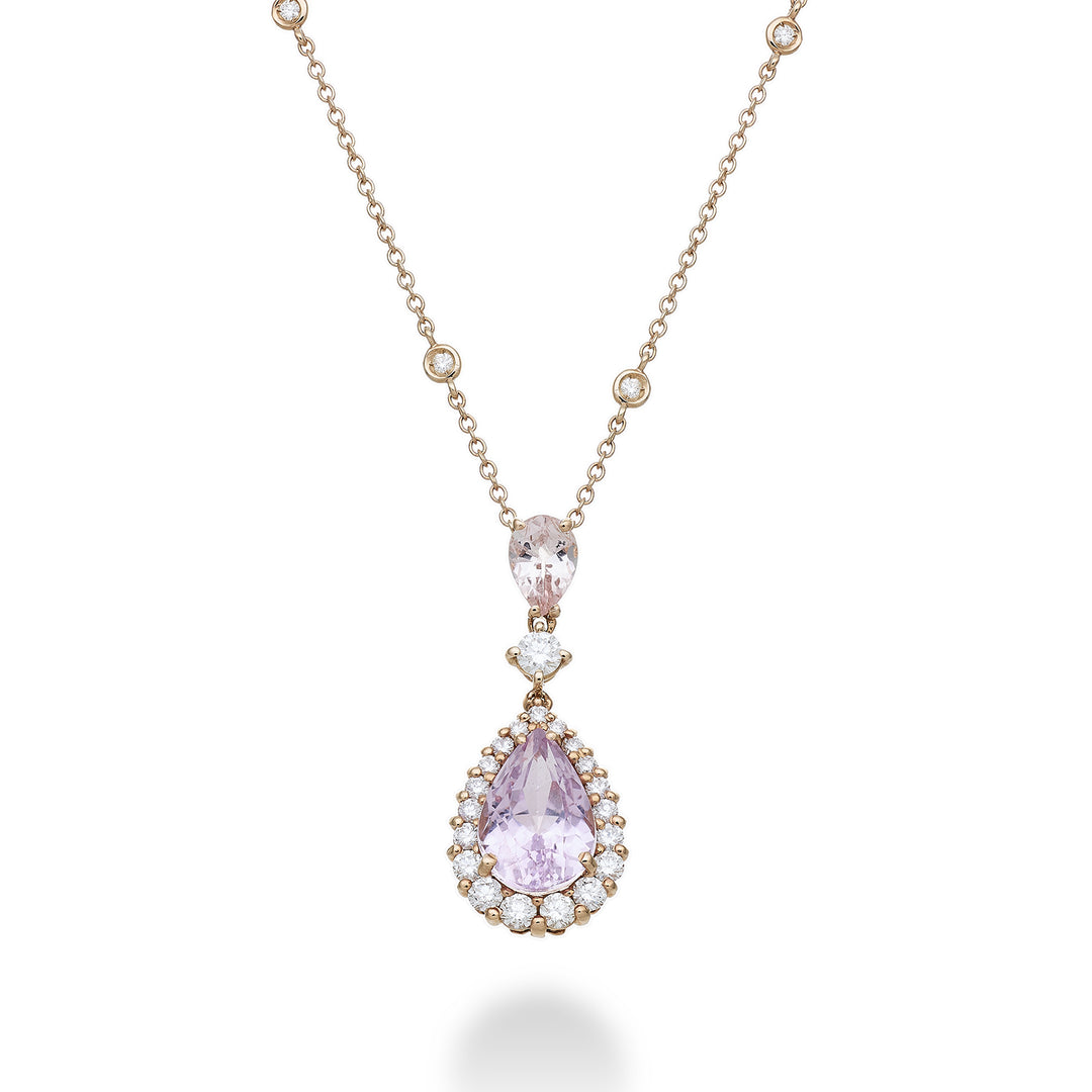 World Diamond Group collana kunzite a goccia 10x7,morganite e diam PCL093DIKZMO2-21292110052