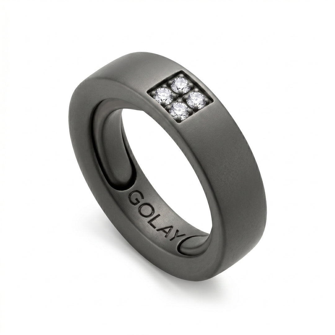 World Diamond Group gray titanium ring with diamonds 0.10 ct in total, adjustable size with bearings from 14 to 18 GAN034DIGR-1418