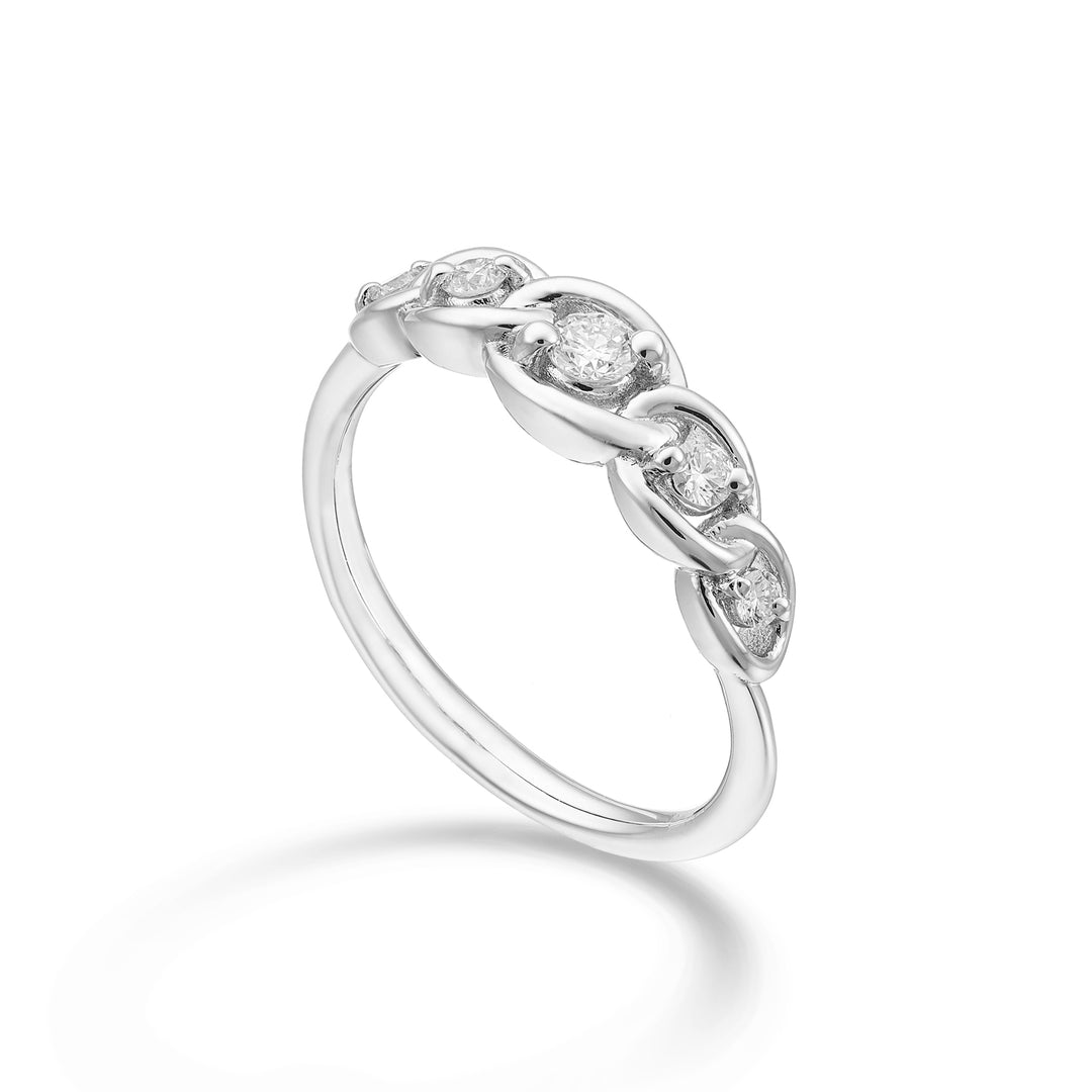 World Diamond Group Riviera five diamond scalar ring with orbit settings 0.25ct in 18k white gold GA5197O4BR025