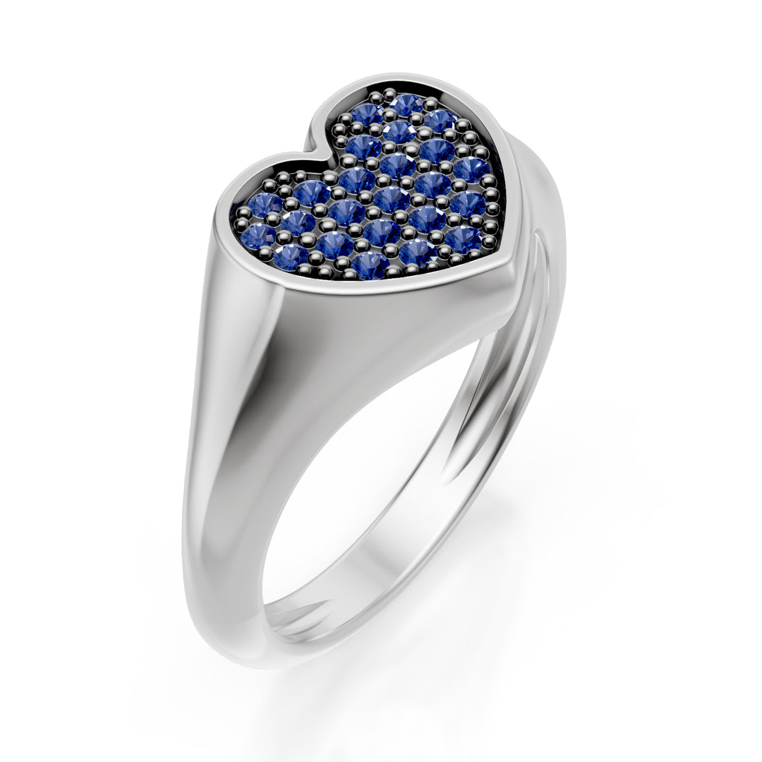 Bague coeur rose World Diamond Group taille 10 avec saphirs en or blanc ACH004ZBB
