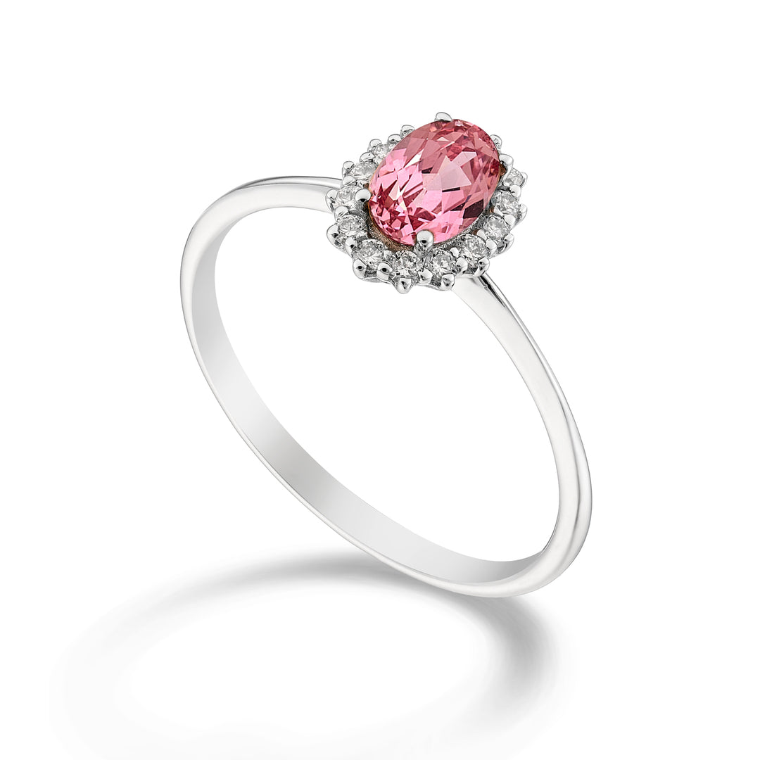 Mikiko, ein ovaler rosa Saphir aus 18 Karat, 6 x 4 ct. 0,60 Durchm. ct.0,13 MA5141O4ZFRP