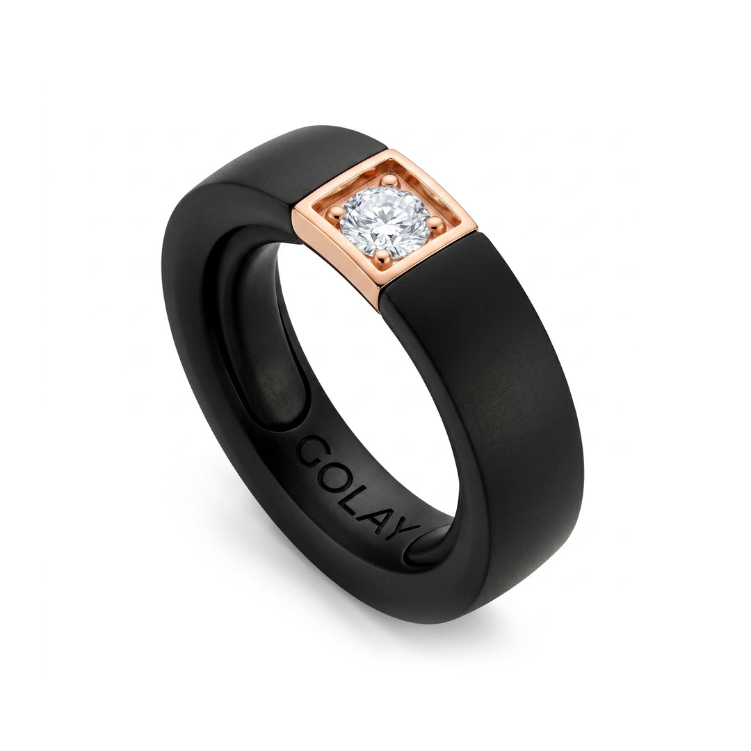 Schwarzer Titanring der World Diamond Group, mit 18-Karat-Roségold-Element, besetzt mit 0,25-Karat-Diamant, anpassbar mit Lagern von 13 bis 17 GAN033O3DINETX-1317