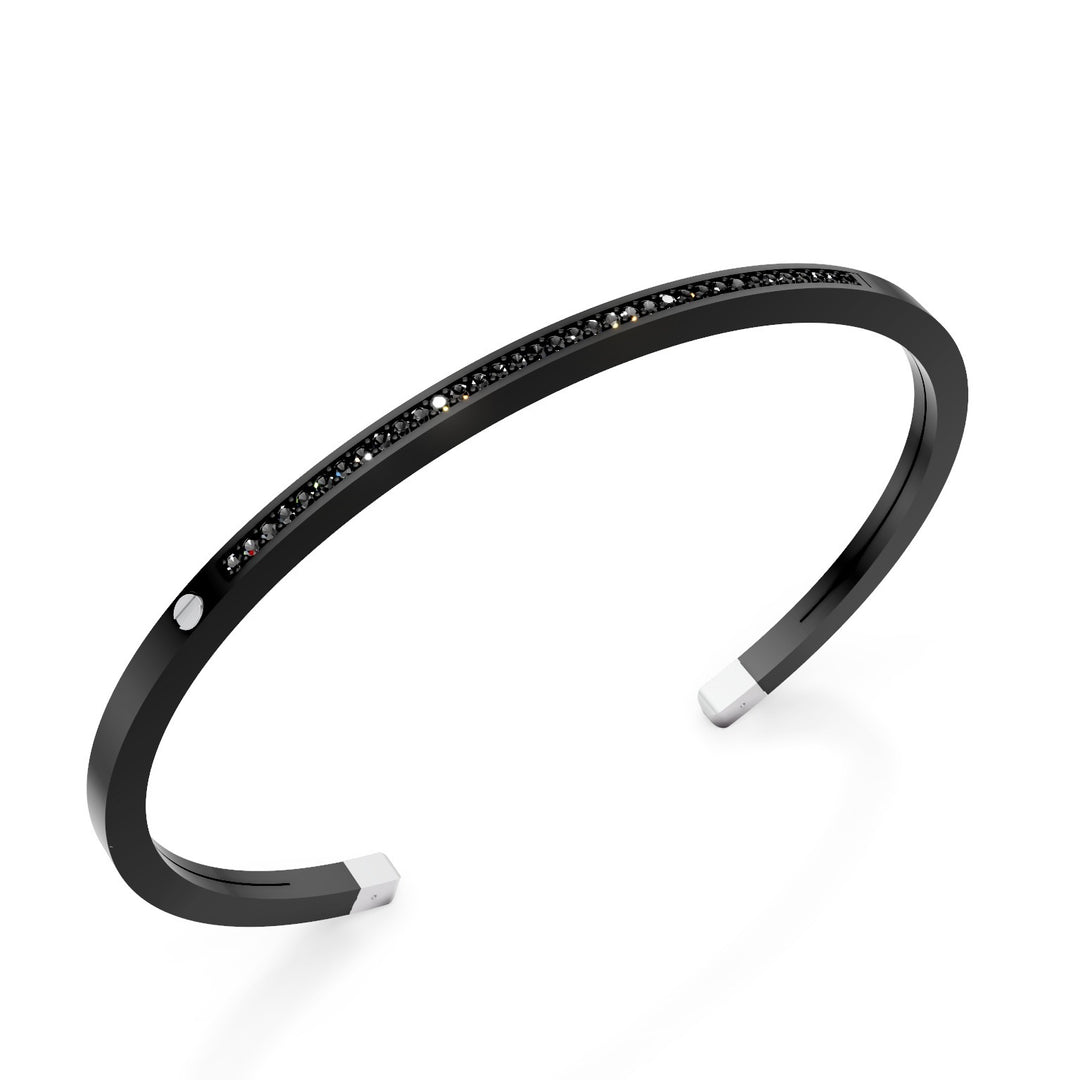 World Diamond Group slave bracelet in black titanium, with a row of black diamonds and 18kt platinum inserts, medium size GBR036PTBKNE_M