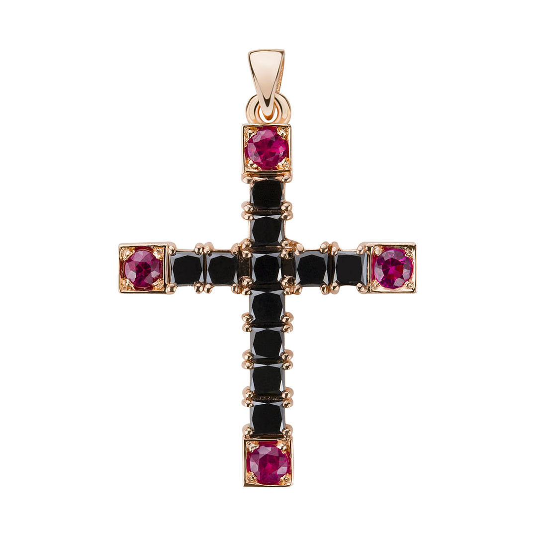 Golay pendente croce grande diamanti black e rubini PCR009RUBK2-18093110017