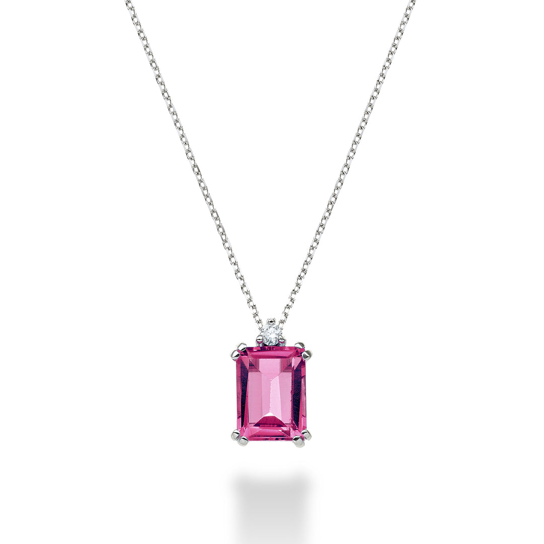 Nihama cl 18k octagonal pink topaz 8x6 ct.1.90 diam. ct.0,03 NPCL090DITPPK3O4