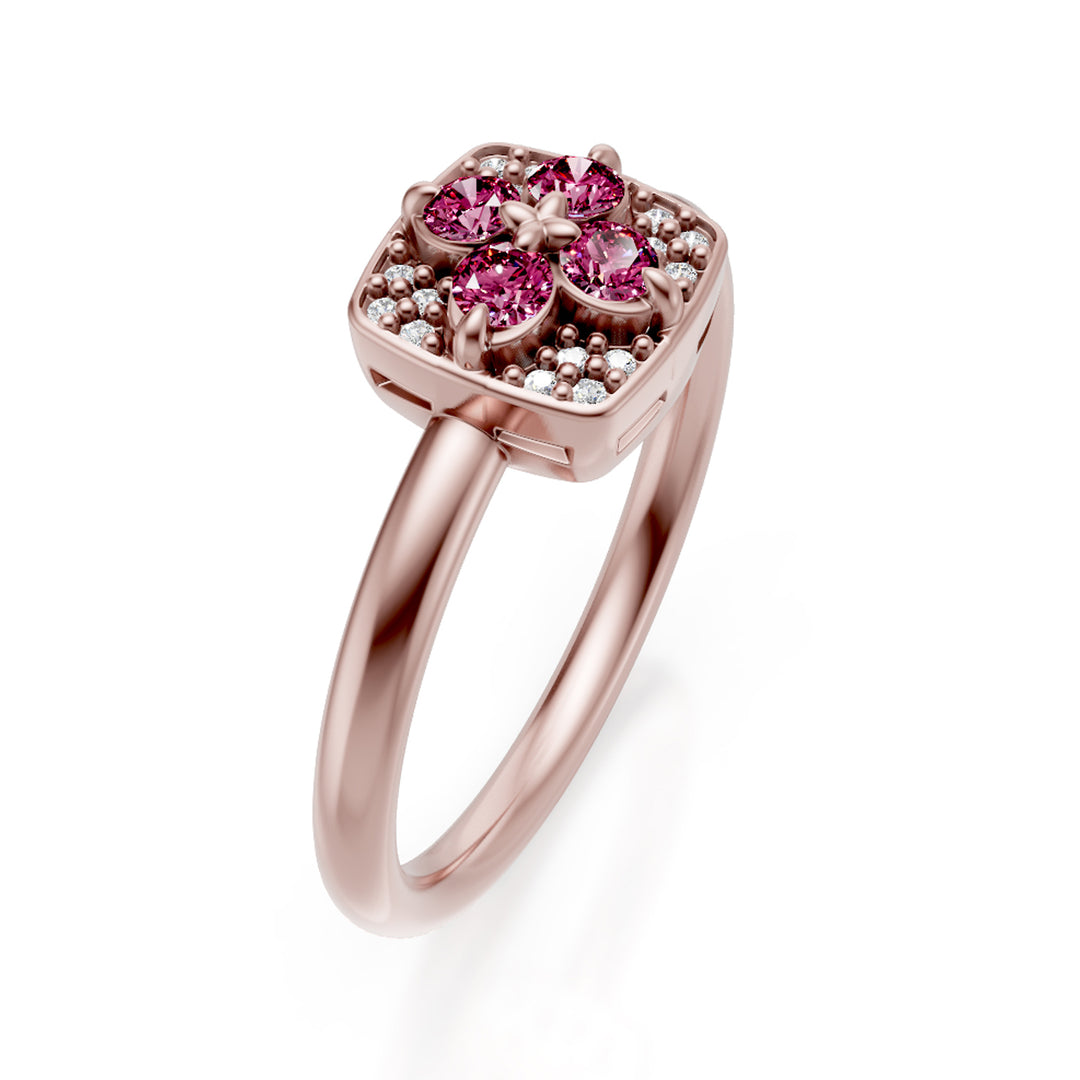 Golay paved flower ring z.pink +diam small pink AMPFI01DIZP74PR-23314110049