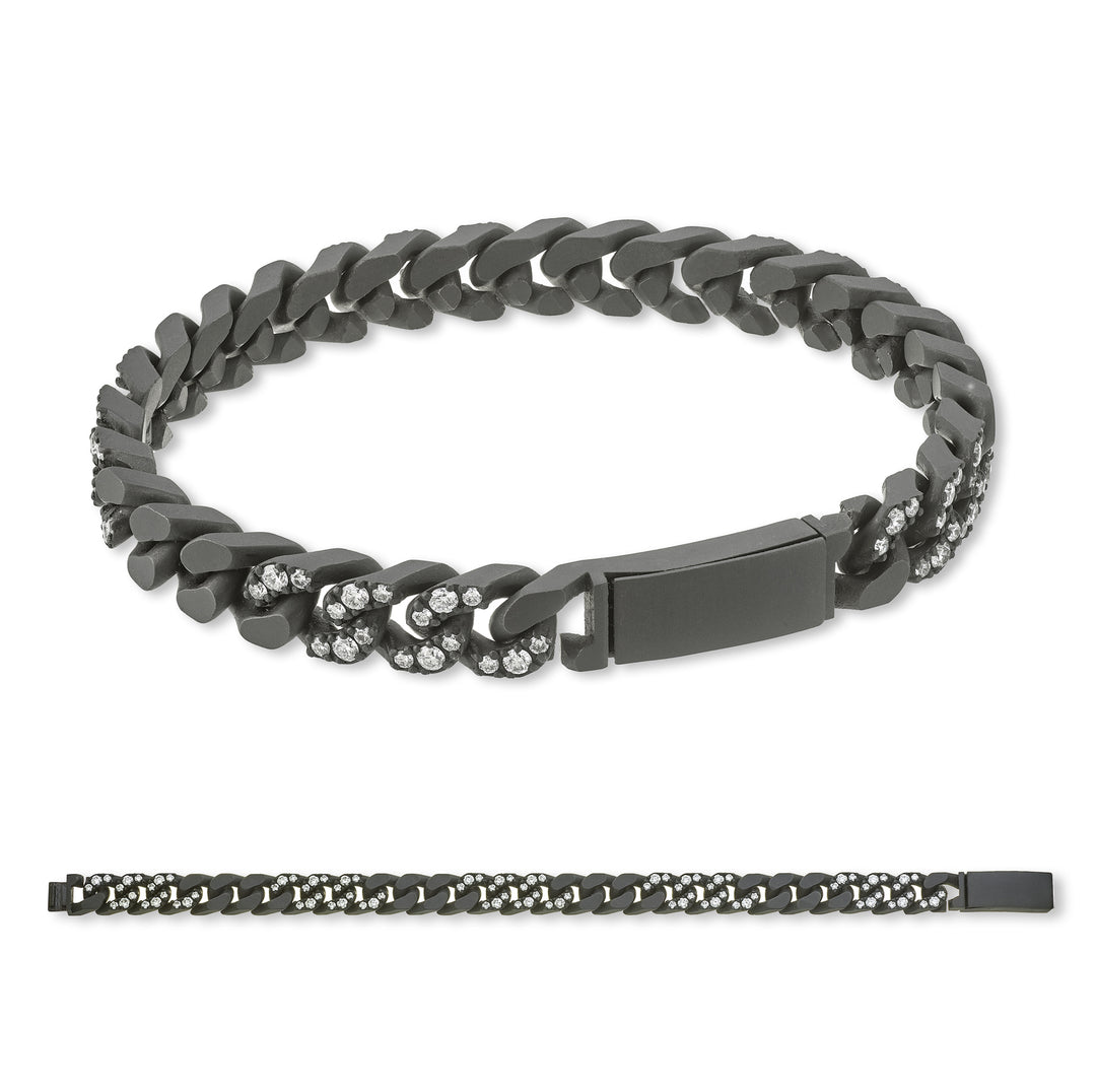 Bracelet groumette X-Diamond 27 maillons moyens en titane noir 3+3 encastrés et lisses + lisse ch 20cm LXDBRG003DI2NE-200