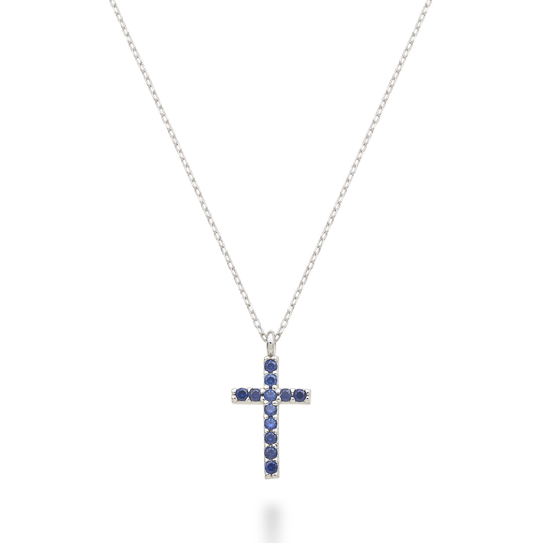 Nihama cl Croix 18 carats taille 2 (1,0 cm) or blanc avec saphirs 0,07 ct NDCRO2O4ZFR