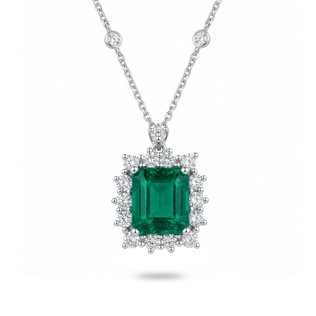Golay 9x7 octagonal emerald necklace with diamonds PCL079DISM79-26071110454