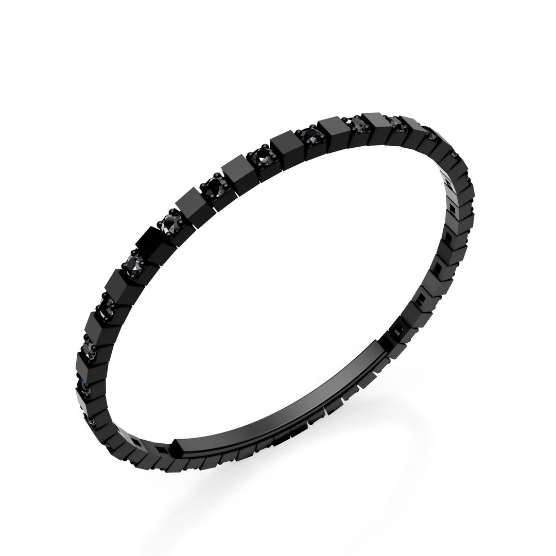 X-Diamond bracciale tennis in titanio nero con castoni alternati lisci e incassati con diamanti black, chiusura a farfalla, 18,5cm, seconda misura LXDBRT012ALBKNE-185