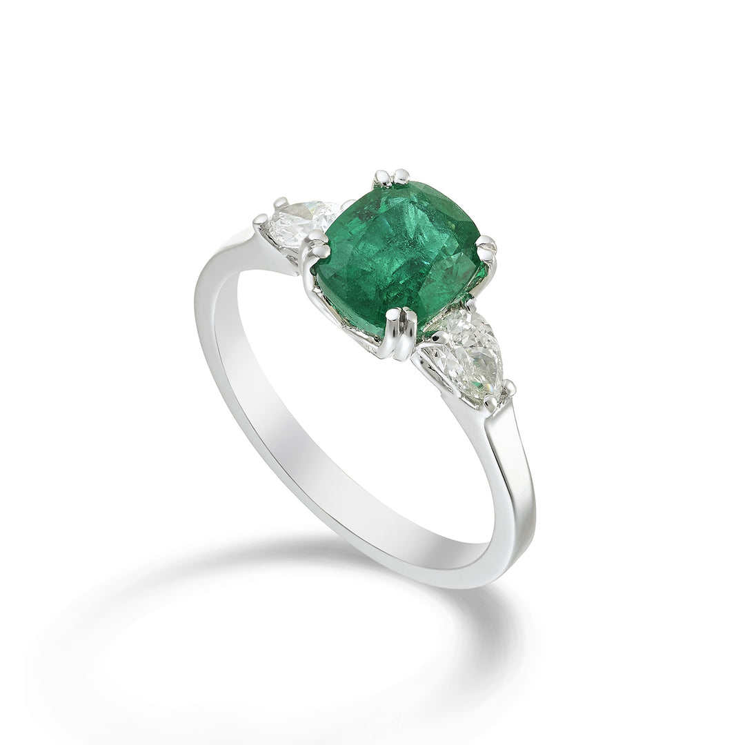 Bague émeraude coussin Golay 7x6 + gouttes diamants lat ACLCS003DISM76-23087110030