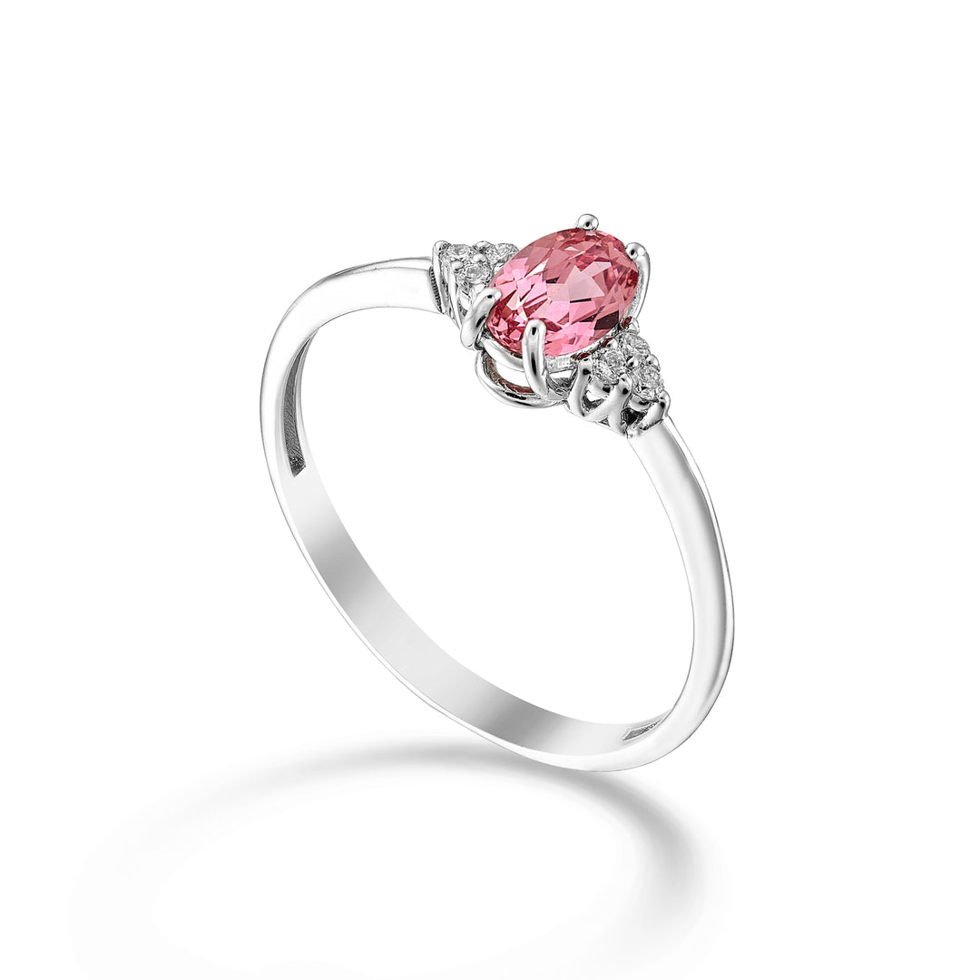 Mikiko an 18k zaffiro rosa ovale 6x4 e diamantini laterali MA5211O4ZFRP