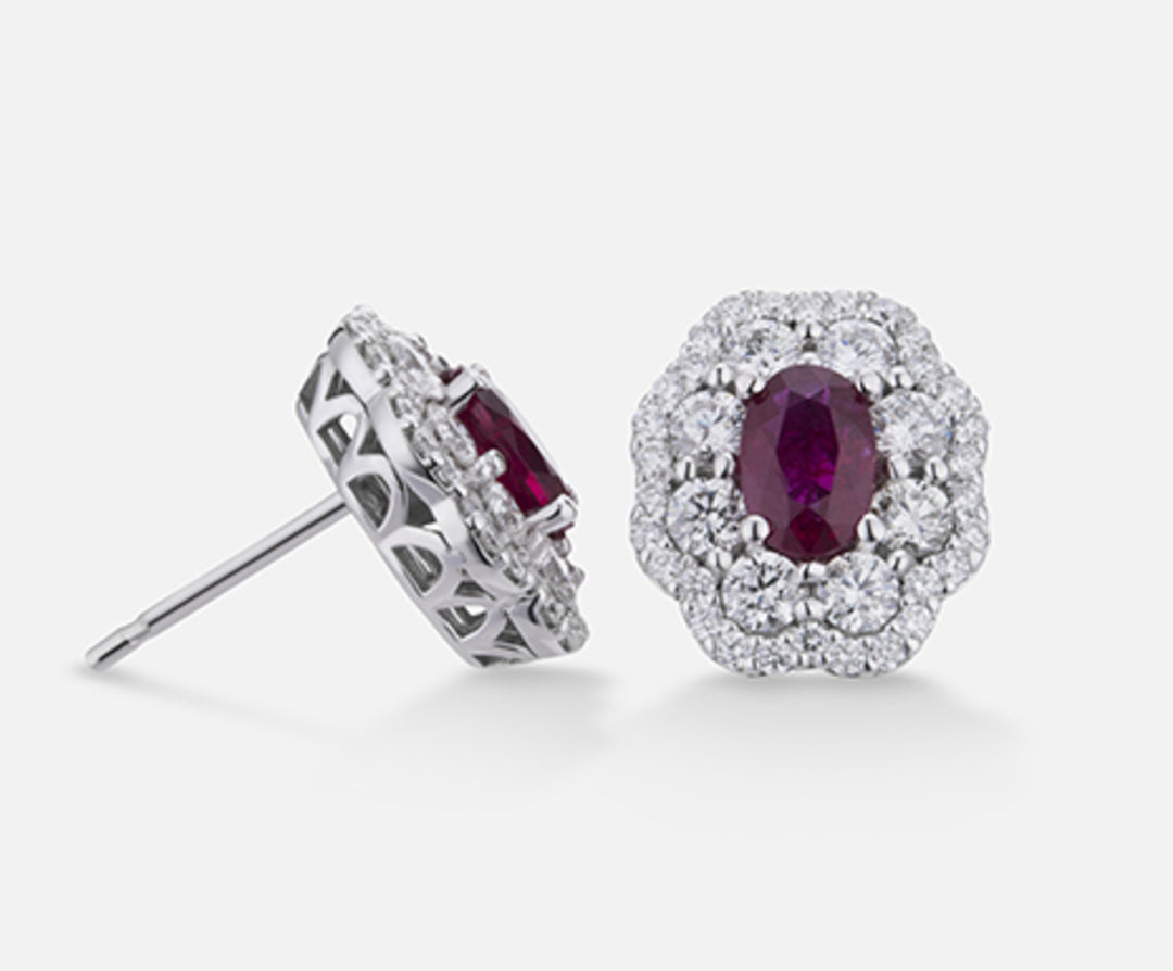 Nihama or 18k ruby ​​n. oval 6x4 ct.1,14 dia ct.1,26 NO5036O4RBN114