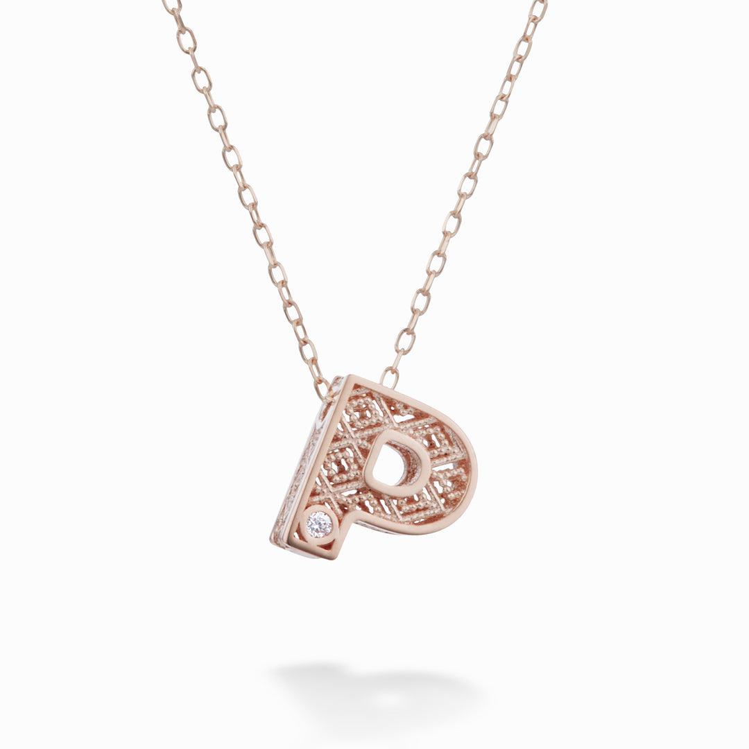 Nihama cl 18k letter p rose gold diam. ct.0.01 NDLETPO3