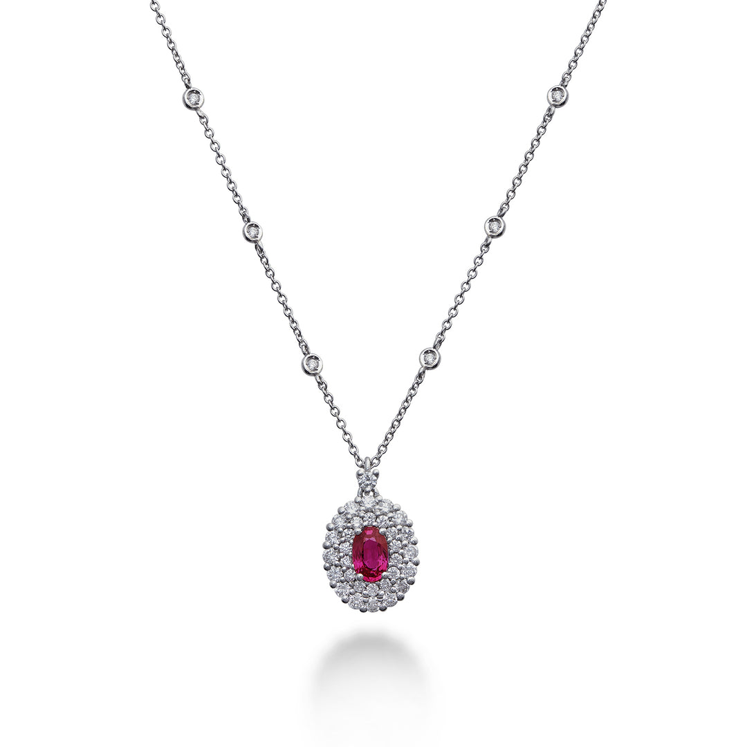 Collier rubis ovale Golay 5x4 avec double contour PCL128DIRU45-22129110058