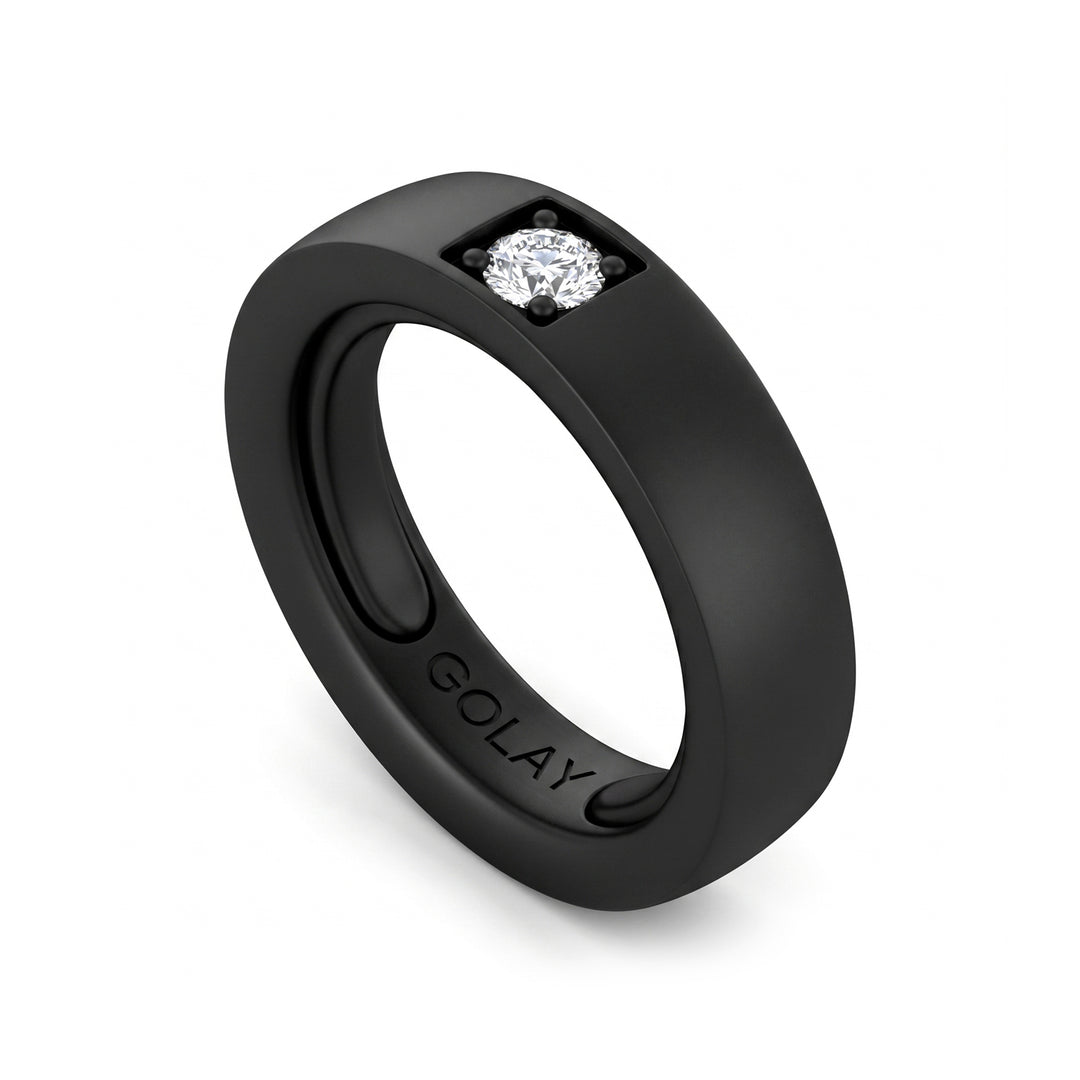 Schwarzer Titanring der World Diamond Group mit 0,25 ct Diamant, anpassbar mit Lagern von 19 bis 24 GAN032DINE-1924