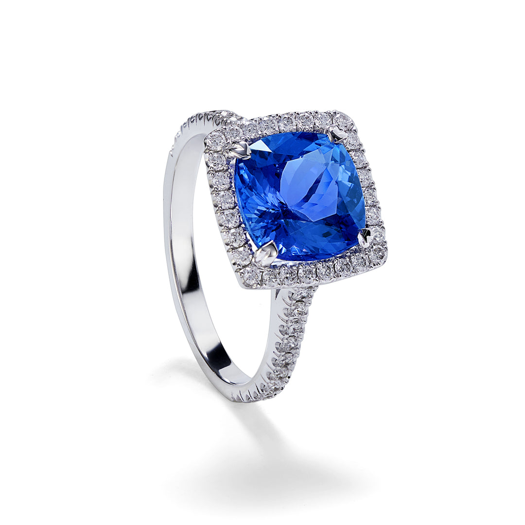 Bague coussin tanzanite Golay 10x8 et diamants ACLC099DITZ2-25059110075