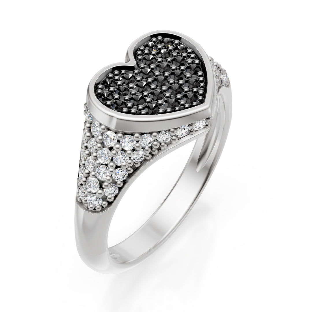 World Diamond Group Ring mit kleinem Herz, Größe 10, Pavé d.bk+d.bianchi ob ACH004DIBKPB-24052110213