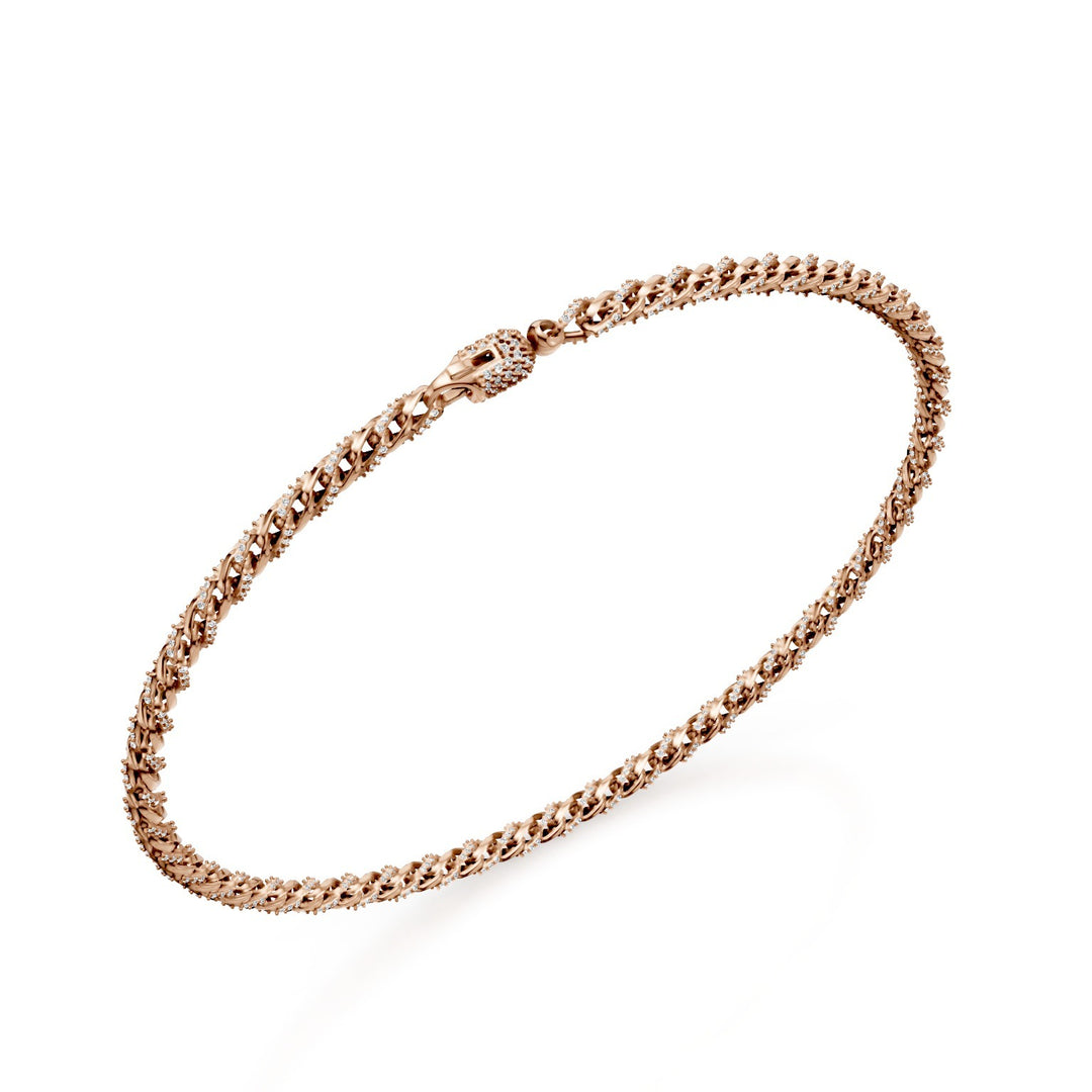 Golay-Armband mit weichen, gebogenen Gliedern aus 18-karätigem Roségold, besetzt mit Diamanten und gepflastertem Karabinerverschluss, 18 cm GBR001O3DIBI-180