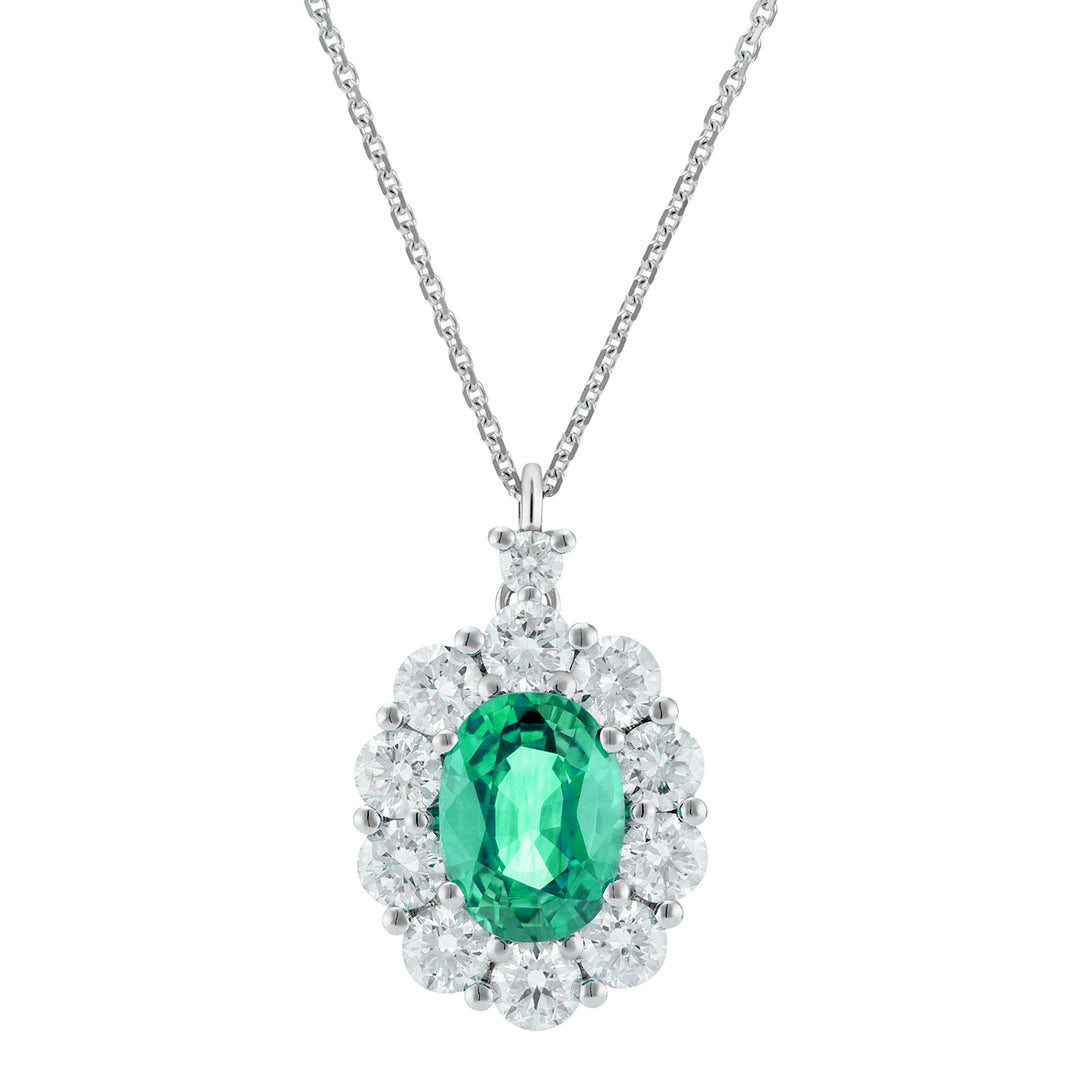 Collier Golay 8x6 émeraude ovale et contour diamant PCL044DISM1-22035110074