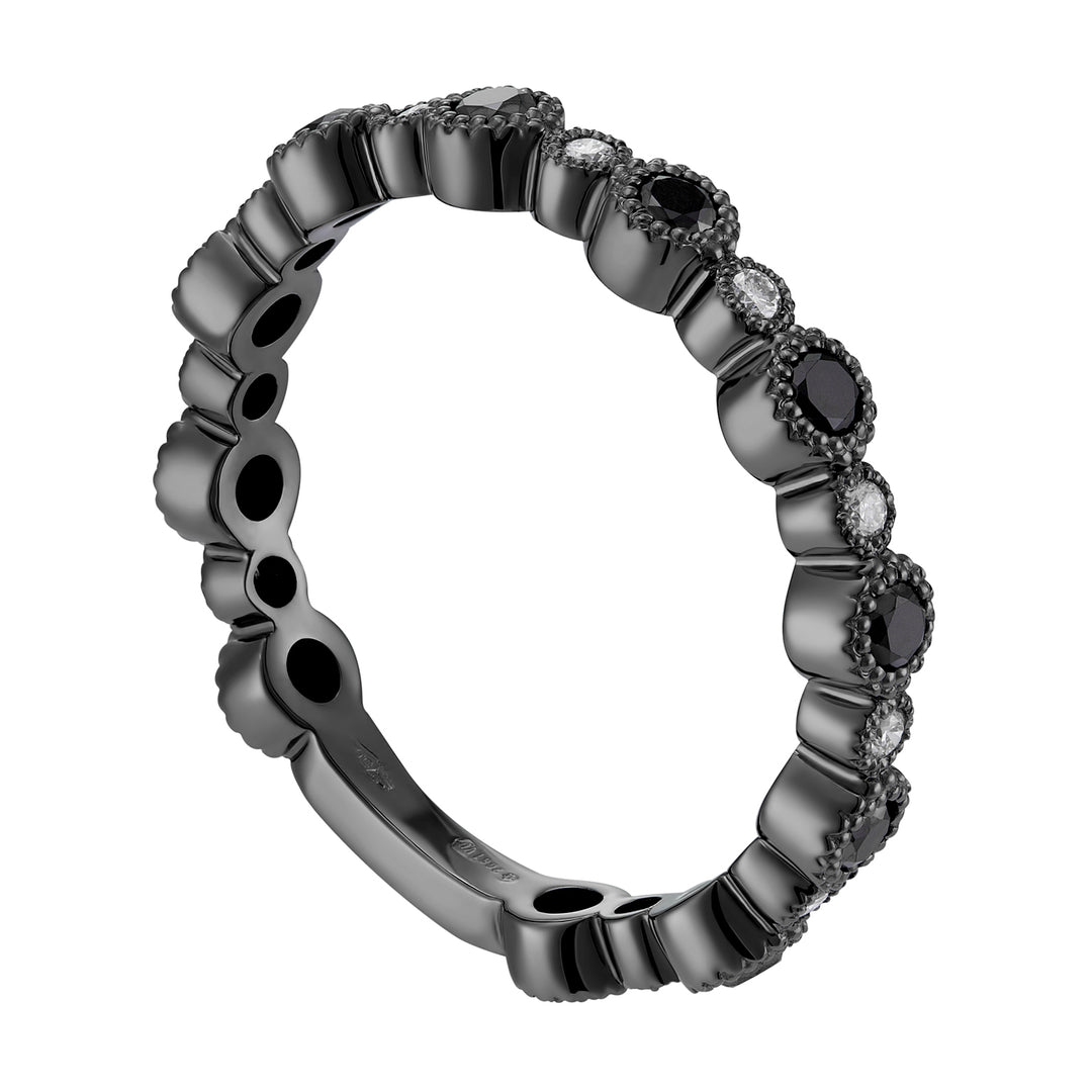 Runder Ring der World Diamond Group mit weißen und schwarzen Diamanten AET026BBKDI2-18274110114