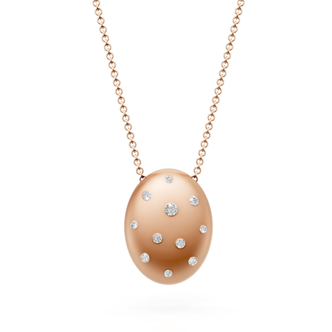 Collier pendentif Golay de forme ovale en or 18 carats, avec diamants épars, rose satiné GD009O3DI