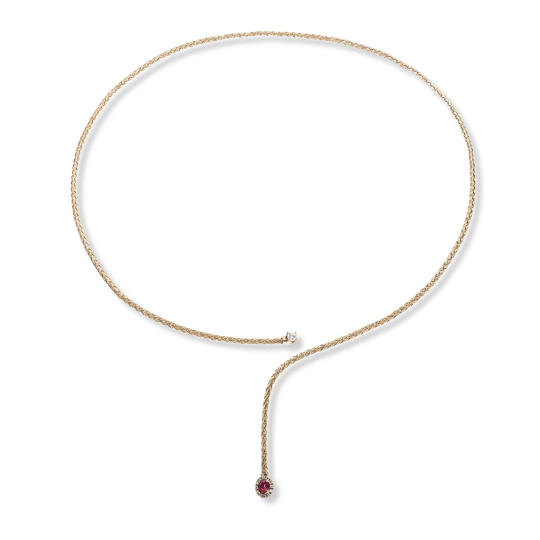 World Diamond Group cl 18k oval natural ruby ​​mesh 4x3 ct.0.21 diam. 0.13 ct rose gold GDMAGLIA02DIRUO3