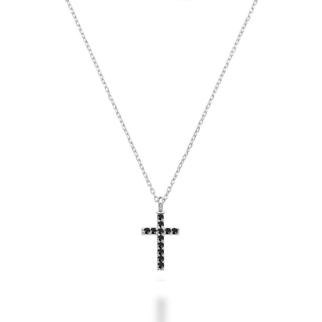 Nihama cl 18k croce misura 2 oro bianco con spinello nero ct.0,06 NDCRO2O4SBK