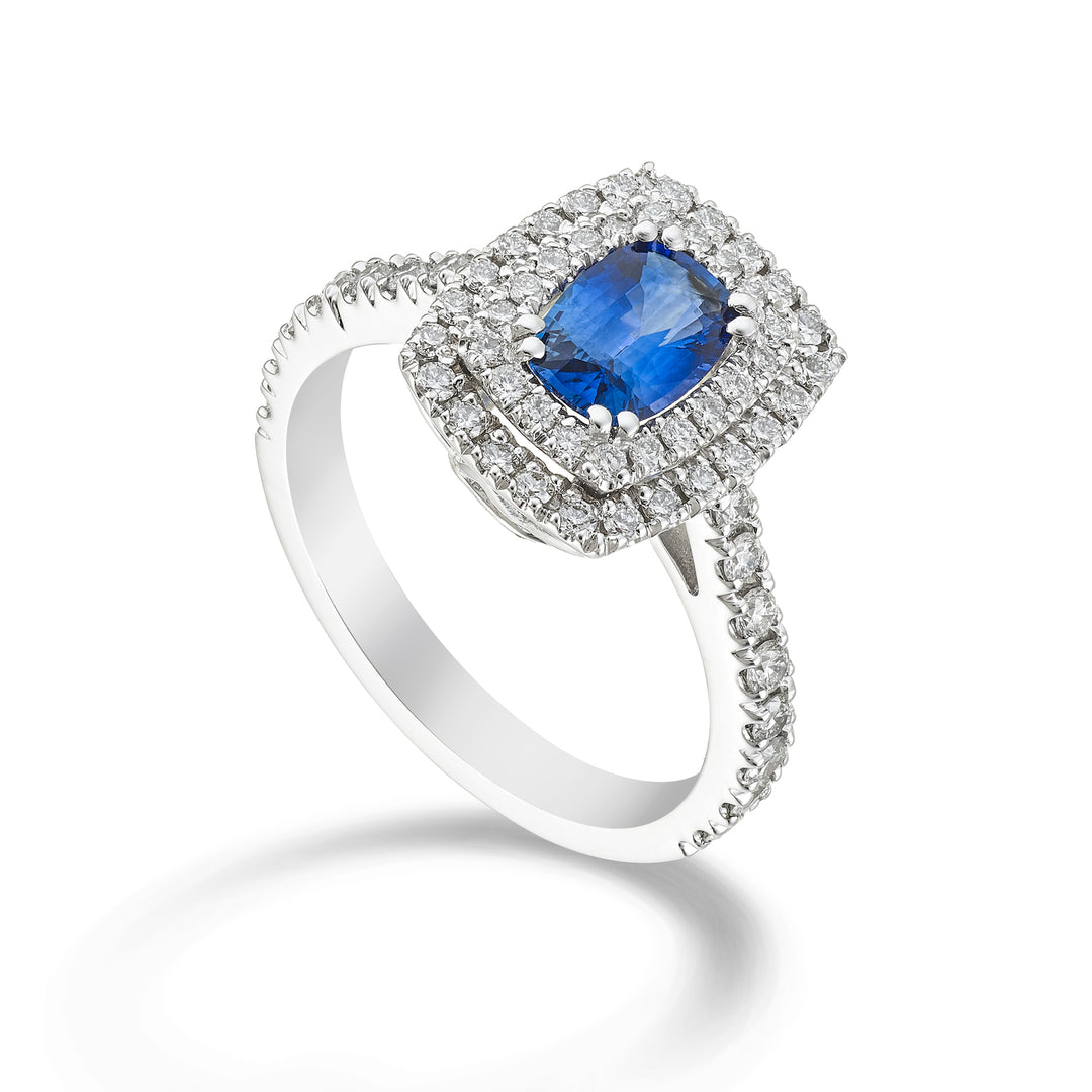 Bague Golay avec taille saphir coussin bleu. 7x5 avec diamant ACLC098DIZB57-23314110069