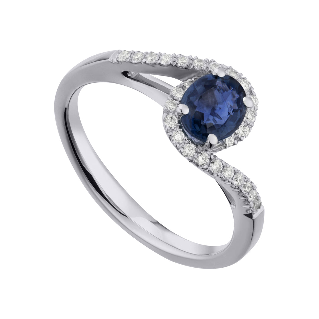 Bague diamant Golay avec contour et saphir bleu ovale ACLC203DIZB-21034110061