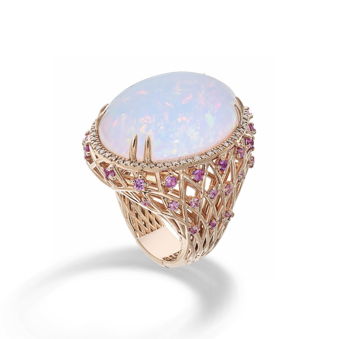 Golay oval cabochon opal ring 23.30 ct pink sapphires ACLC017DIZPOP-23275110100