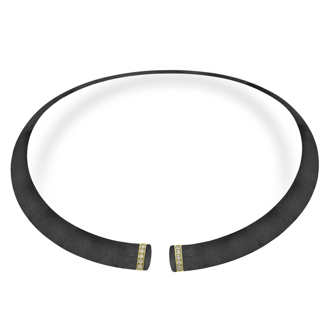 Golay-Halsband aus strukturiertem schwarzem Titan mit Elementen aus 18 Karat Gelbgold, besetzt mit Diamanten, mittlere Größe GD013O1DINETX_M