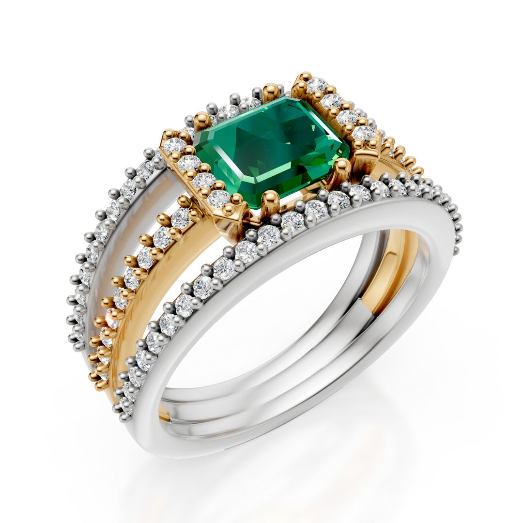 Bague Golay trois rangées pavé&
