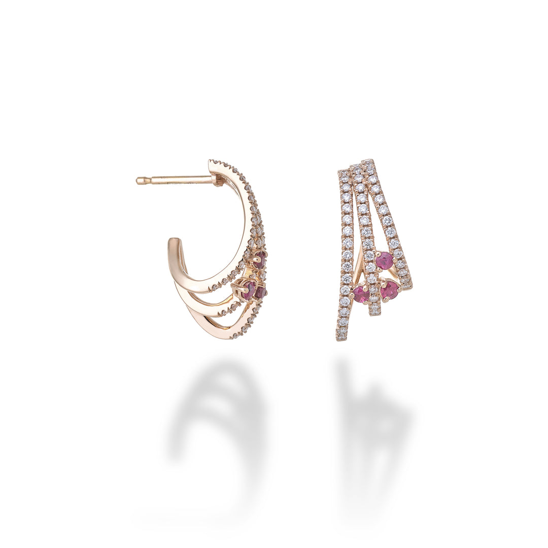Golay three-row earrings with three tangent rubies OMF774DRUR-25335110172