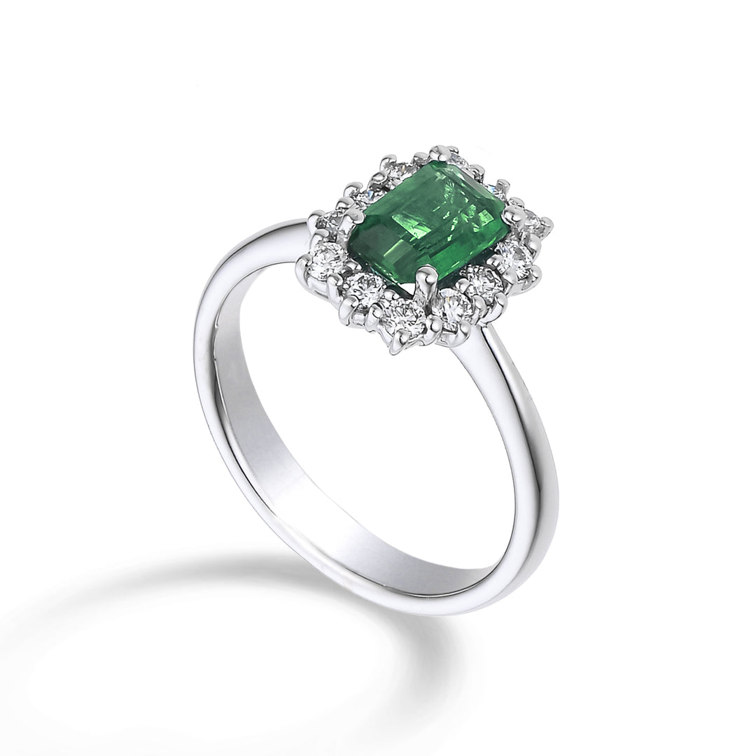Golay-Oktag-Smaragdring. 6x4 Kontur 12 Diamanten ACL058DISM46EC12-26147110080