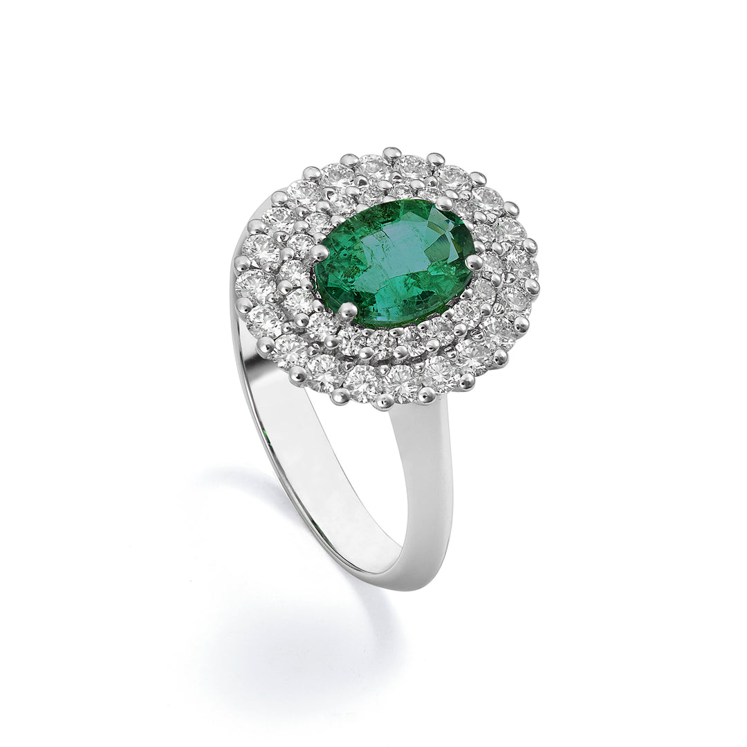 Golay ring with 6x5 oval emerald and double contour ACLC128DISM65-22123110080