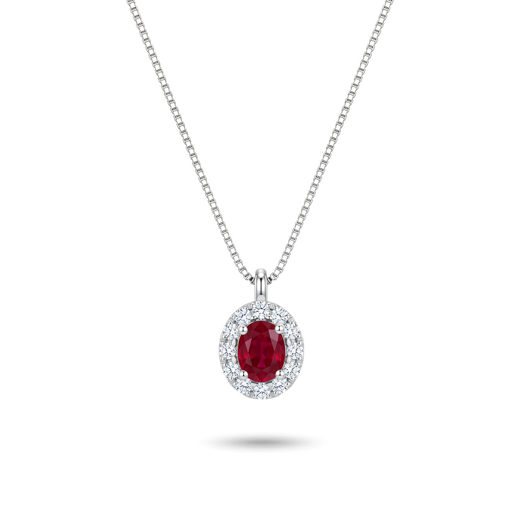 Nihama cl 18k 4x3 oval ruby with diamond surround ND5201O4RBN