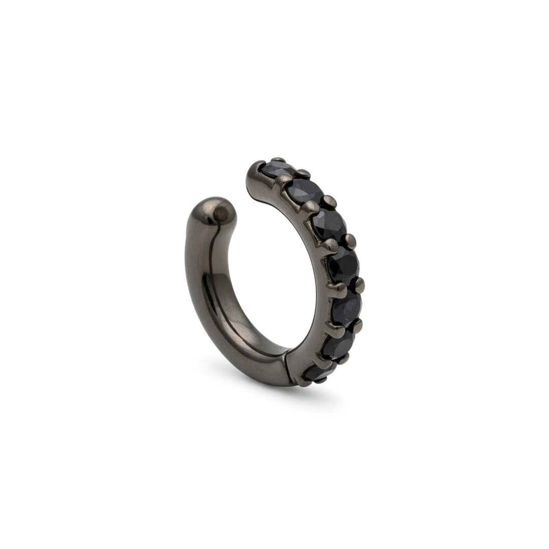 X-Diamond ou ear cuff ressort 9 carats avec six diamants noirs, en or noir LXDOEC780R6BK030