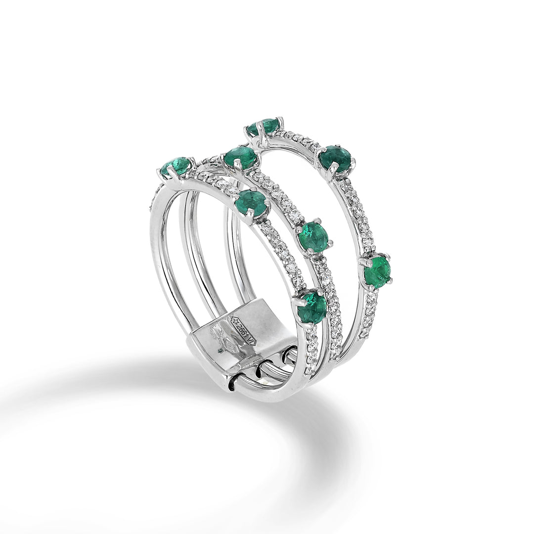 Bague Golay à trois rangs et plusieurs rangs avec diamants et émeraudes ATM002DISM-22158110038